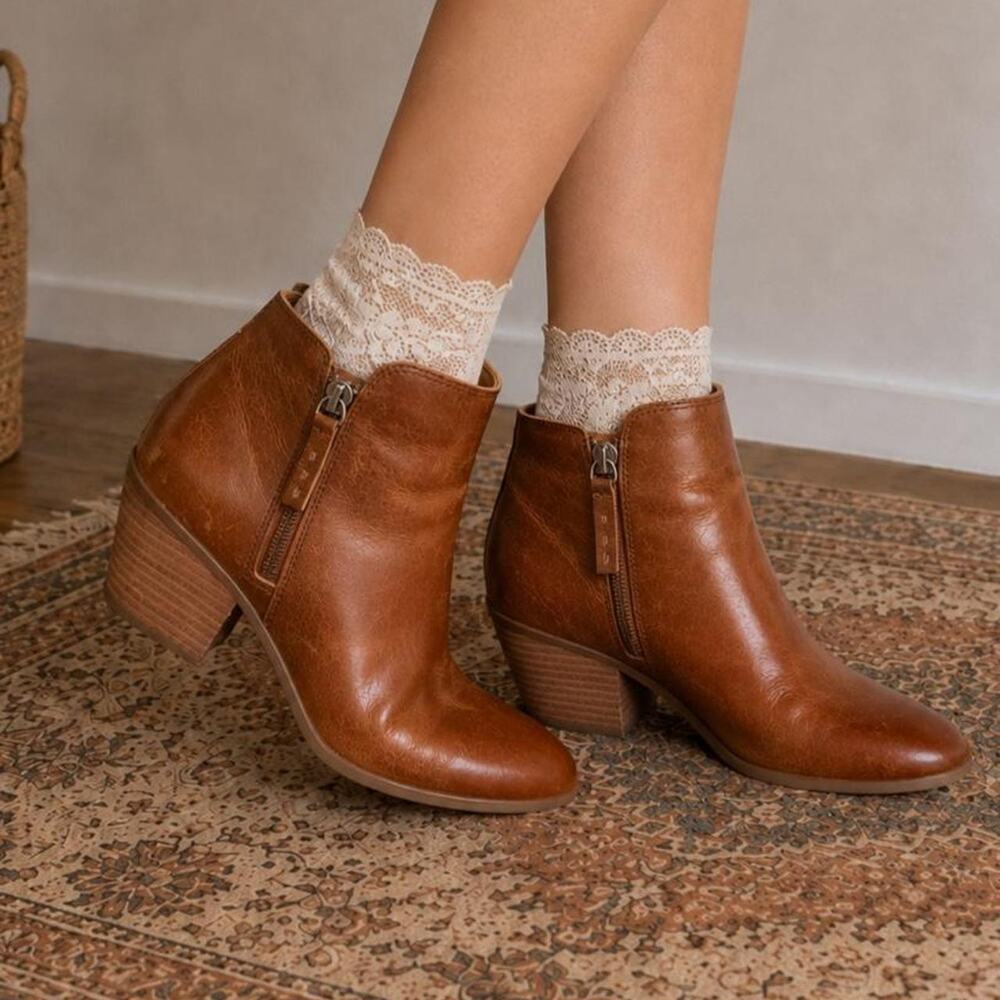Frye & Co Cognac Brown Double Zip Western Ankle Boots Size 7M